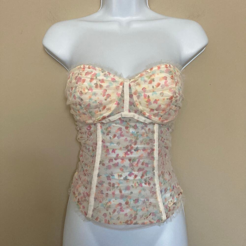 Victorias Secret 34C Floral Mesh Butterfly Corset Top Pastel Bustier Girly